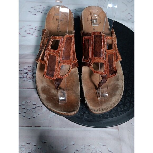 THINK Julia Womens Size 41 Thong Sandals Mosaic Geometric Slides Corkbed Leather - Picture 5 of 13